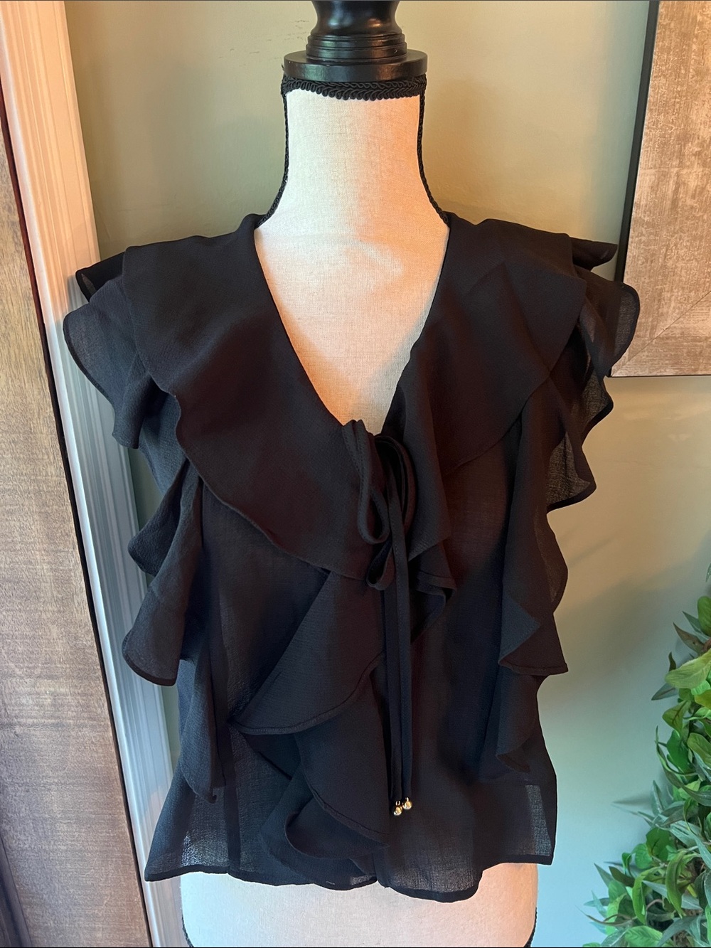 Muse Black Ruffle Tie-Front Blouse